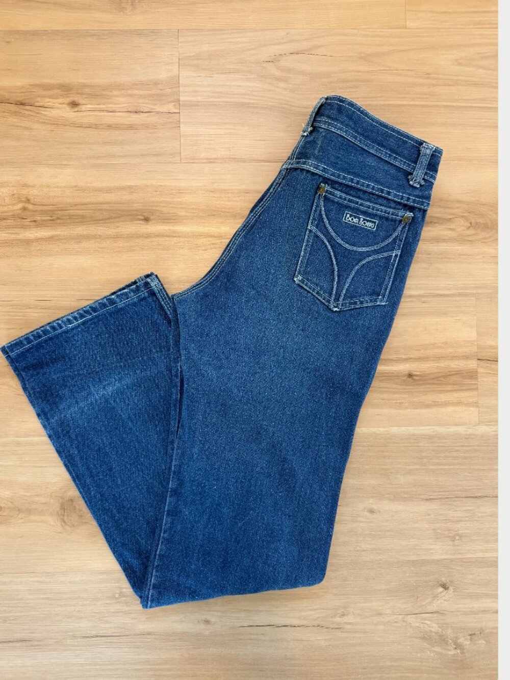 Vintage Bonjour 70s Style Flare Leg Jeans Dark Wash Denim -  Size 34 / W 6-8